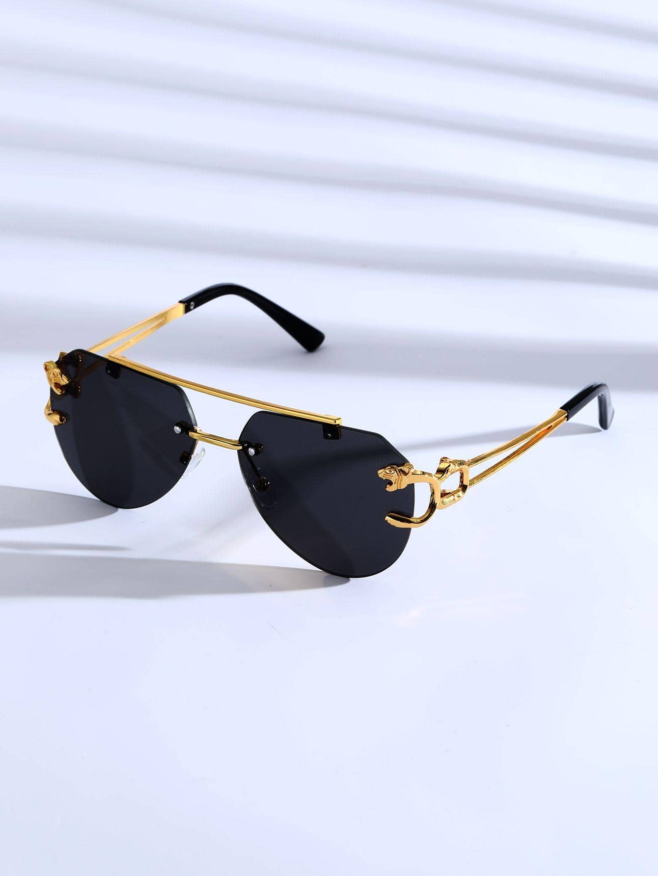 1副男士老虎裝飾橫飾無框太陽鏡適合夏天 - 黑色 - 查看 1