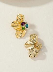 1pair Fashion Colorful Rhinestone Asymmetrical Flower Stud Earrings For Women For Prom Party Banquet Valentines,Mom,Mother,Mother's Day,Gift