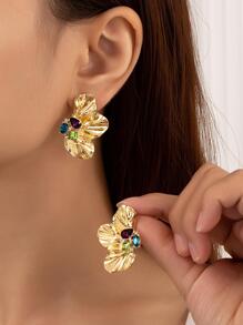 1pair Fashion Colorful Rhinestone Asymmetrical Flower Stud Earrings For Women For Prom Party Banquet Valentines,Mom,Mother,Mother's Day,Gift