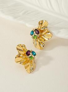 1pair Fashion Colorful Rhinestone Asymmetrical Flower Stud Earrings For Women For Prom Party Banquet Valentines,Mom,Mother,Mother's Day,Gift