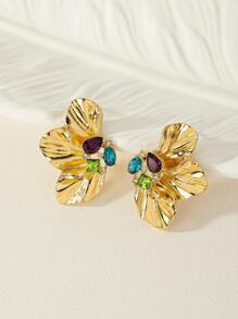 1pair Fashion Colorful Rhinestone Asymmetrical Flower Stud Earrings For Women For Prom Party Banquet Valentines,Mom,Mother,Mother's Day,Gift