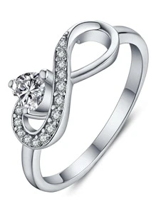 1 Máy Tính Thời Trang Đính Đá Cubic Zirconia Trang Trí Biểu Tượng Vô Cực Thiết Kế Nhẫn Cho Nữ Dự Tiệc, Tinh Tế Quà Tặng Ngày Lễ Tình Nhân - Bạc - Xem 1