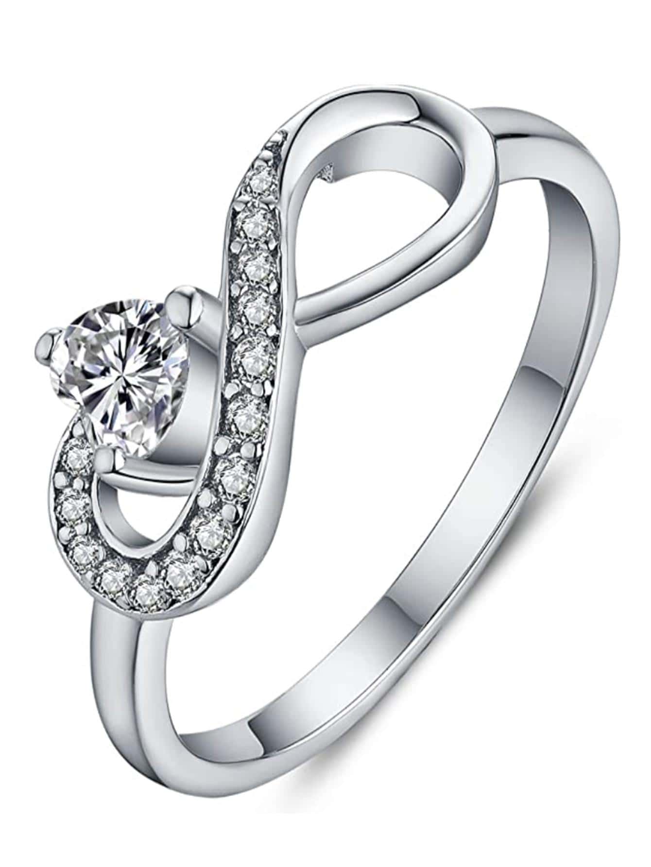 1 Máy Tính Thời Trang Đính Đá Cubic Zirconia Trang Trí Biểu Tượng Vô Cực Thiết Kế Nhẫn Cho Nữ Dự Tiệc, Tinh Tế Quà Tặng Ngày Lễ Tình Nhân - Bạc - Xem 1