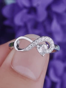 1 Máy Tính Thời Trang Đính Đá Cubic Zirconia Trang Trí Biểu Tượng Vô Cực Thiết Kế Nhẫn Cho Nữ Dự Tiệc, Tinh Tế Quà Tặng Ngày Lễ Tình Nhân - Bạc - Xem 2