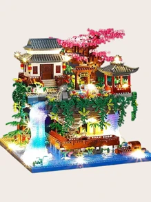 1 set ABS 3320 piezas Set de bloques de construcción micro de casa del árbol de diamante con luz y cascada para decoración de habitación de Sets de adultos - Rojo - Ver 4