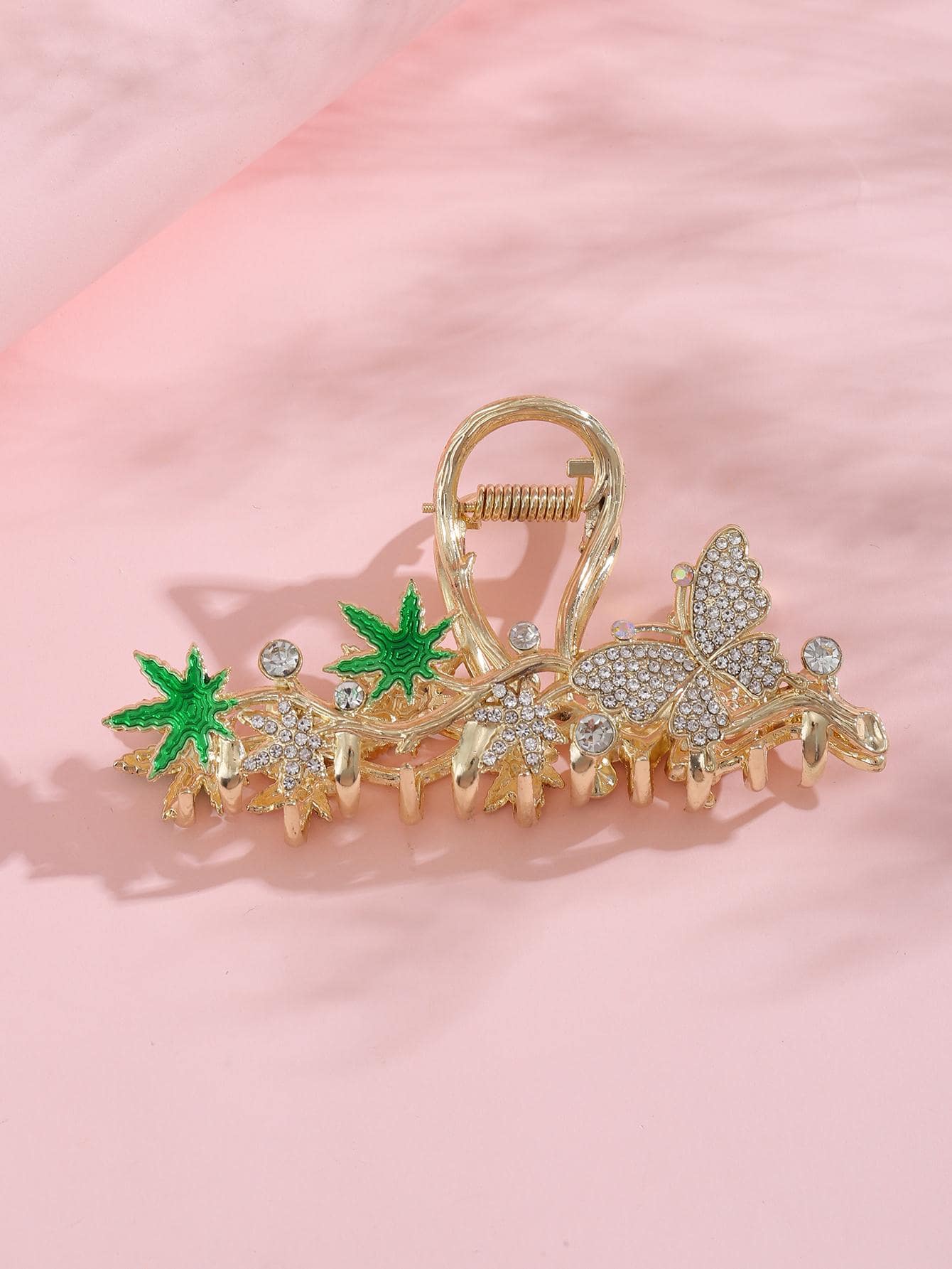 1pc Women Rhinestone Butterfly & Maple Leaf Decor Fashionable Hair Claw For Hair Decoration Party Tiaras,Hair Accessories,Claw Clips,Hair Jaw Clip,Hair Clutch Fall Winter Hair Clip For Vacation Outfits Woman - Multicolor - View 1