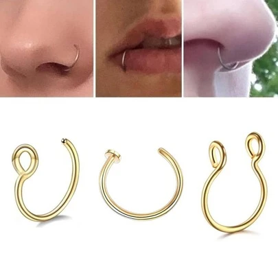 3Pcs Stainless Steel Fake Nose Ring For Women, Septal Ring C Clip Ring For Unisex, Fake Piercing Body Jewelry Non Piercing