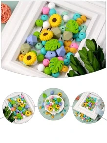 62入組/套迷人矽膠樹葉向日葵幾何五顏六色珠子項鍊手環耳環珠寶製作 - 彩色 - 查看 1