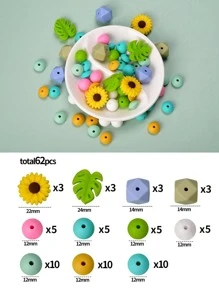 62入組/套迷人矽膠樹葉向日葵幾何五顏六色珠子項鍊手環耳環珠寶製作 - 彩色 - 查看 2
