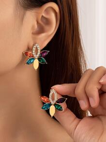 1 Pair Fashionable Vintage Elegant Luxury Minimalist Delicate Floral Crystal Earrings, Versatile For Women For Daily Wear, Dating, Holiday Celebration