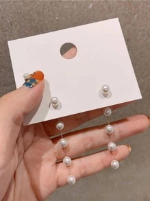 1 đôi Thời trang Hợp kim đồng Ngọc trai Giả Thả hoa tai Đối với phụ nữ Để Trang Trí Hàng Ngày - trắng - Xem 2