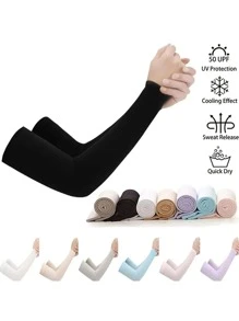 1 par de Mangas para Ciclismo de Protección Solar Anti-UV, Protector Solar contra el hielo - Blanco - Ver 1