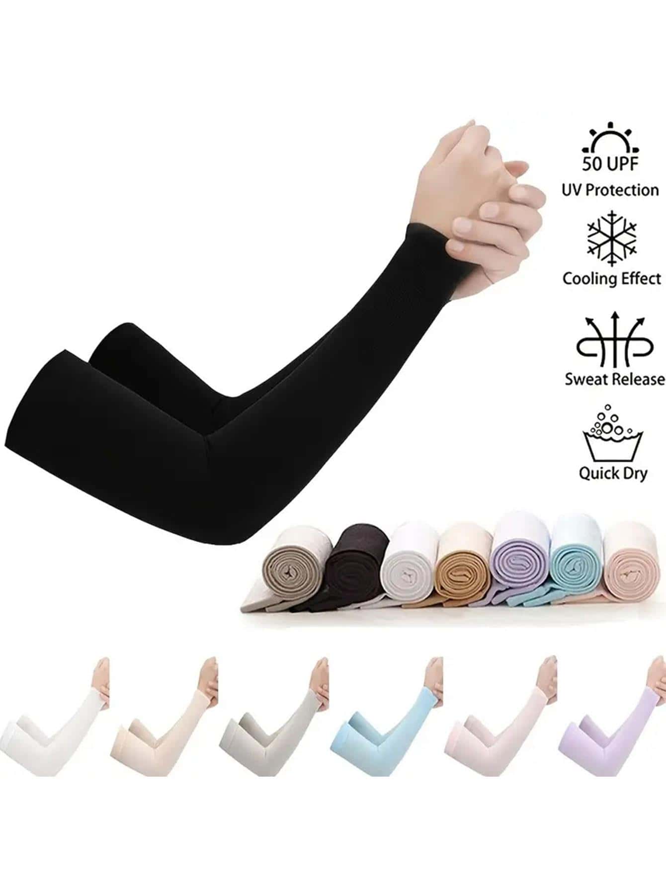 1 par de Mangas para Ciclismo de Protección Solar Anti-UV, Protector Solar contra el hielo - Blanco - Ver 1