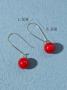 2入組球裝飾耳環 - 酒紅色 - 查看 3