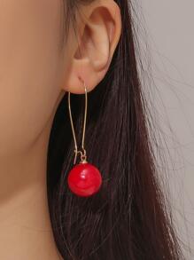 2入組球裝飾耳環 - 酒紅色 - 查看 2