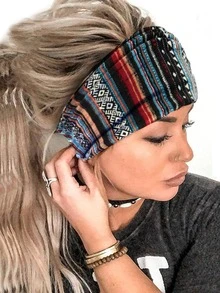 1入組幾何樣式滌綸競技髮帶 - 霧霾藍 - 查看 2