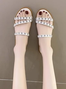 Women Multi Stripe Slide Sandals, Fashion Summer Flat Sandals - White - View 1