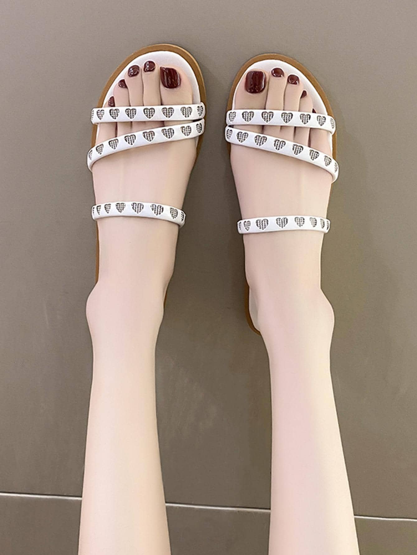 Women Multi Stripe Slide Sandals, Fashion Summer Flat Sandals - White - View 1