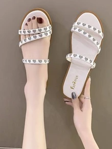 Women Multi Stripe Slide Sandals, Fashion Summer Flat Sandals - White - View 3
