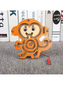 1入組動物木製迷宮拼圖互動迷宮筆驅動珠迷宮棋盤遊戲教育手作玩具 - 亮橙色 - 查看 1