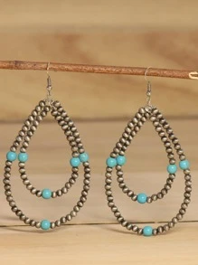 2入組珍珠巨大中心釘珠淚滴耳環雙滴狀耳環女士首飾類 - 彩色 - 查看 1