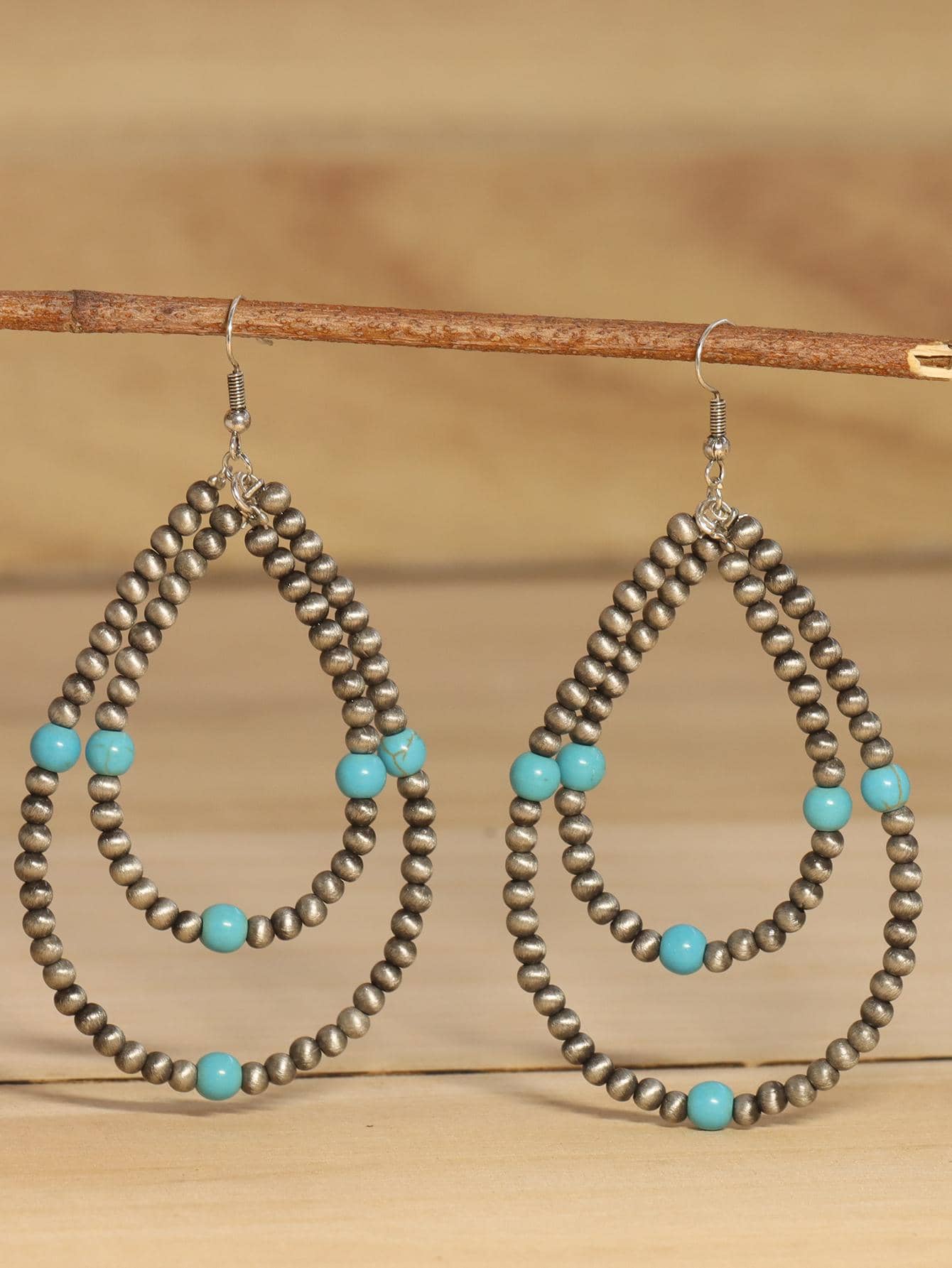 2入組珍珠巨大中心釘珠淚滴耳環雙滴狀耳環女士首飾類 - 彩色 - 查看 1