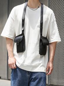 黑色 PU 皮革休闲运动街头腰包男士背包礼物秋季圣诞节尖叫男士单肩包冬季圣诞节礼物腰包户外感恩节钱包假日收纳包斜挎包单肩包骑行包嘻哈背心包街头风格背心包钓鱼多口袋背心包男士礼物黑色包徒步旅行学生大容量多功能便携时尚休闲爸爸礼物度假复古趣味礼物男士胸包流浪包情人节 - 黑色 - 查看 8