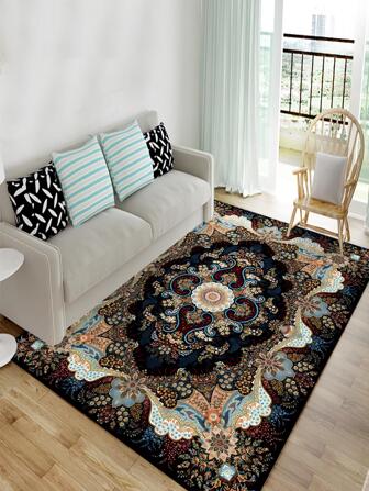 1pc Flower Pattern Rug, Modern Polyester Carpet For Home
