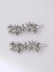 2 cái/bộ Kim loại Thu nhỏ Hoa & Thiết kế ngôi sao Kẹp tóc Dành cho Cô gái , Đơn giản & Dễ thương Phong cách Nhật  Phụ kiện tóc - Bạc - Xem 1