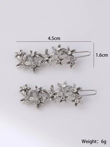 2 cái/bộ Kim loại Thu nhỏ Hoa & Thiết kế ngôi sao Kẹp tóc Dành cho Cô gái , Đơn giản & Dễ thương Phong cách Nhật  Phụ kiện tóc - Bạc - Xem 3