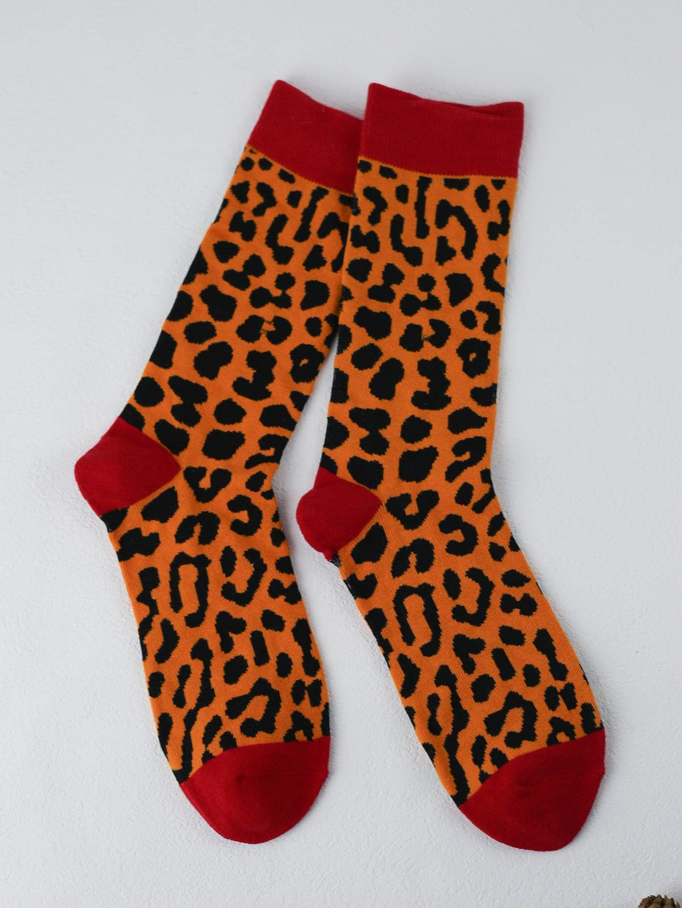 Leopard Pattern Crew Socks, Fall, Christmas - Multicolor - View 1