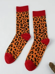 Leopard Pattern Crew Socks, Fall, Christmas - Multicolor - View 3