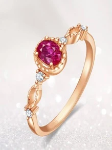 1入組奢華熱粉色橢圓形方晶鋯石戒指適合女士適合情人節禮品週年禮物 - 金黃色 - 查看 2