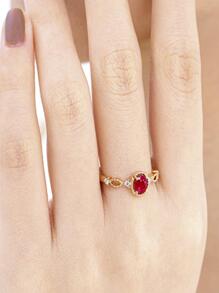 1入組奢華熱粉色橢圓形方晶鋯石戒指適合女士適合情人節禮品週年禮物 - 金黃色 - 查看 5