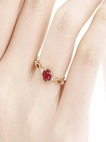 1入組奢華熱粉色橢圓形方晶鋯石戒指適合女士適合情人節禮品週年禮物 - 金黃色 - 查看 6