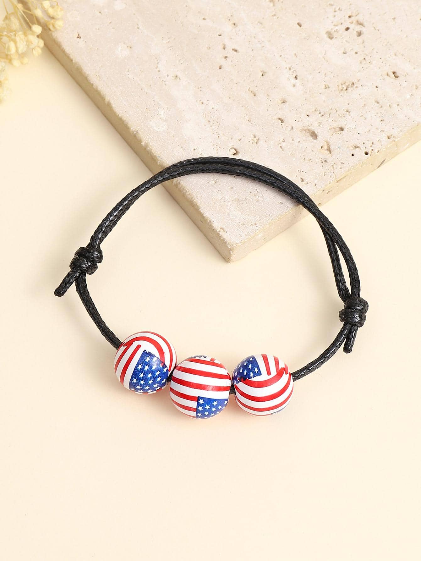 1入組創意美式球裝飾細繩手鏈適合女士日常裝飾朋友們禮品 - 彩色 - 查看 2