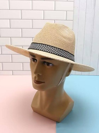 男士織帶裝飾草編帽