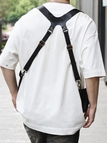 鑲釘裝飾胸包素色可調節肩帶，腰包腰包背心包運動包高中生大學新生旅行、學院、戶外、通勤 - 黑色 - 查看 4