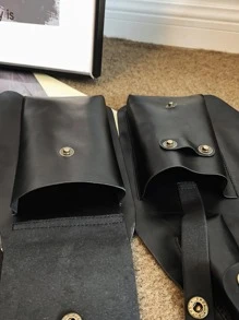 鑲釘裝飾胸包素色可調節肩帶，腰包腰包背心包運動包高中生大學新生旅行、學院、戶外、通勤 - 黑色 - 查看 2