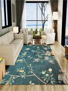 1pc Flower Pattern Rug, Modern Flower & Branch Print Floor Rug For Living Room And Bedroom - Multicolor - View 3