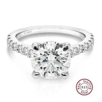 1入組優雅圓形莫桑石純銀戒指適合女士適用於舞會宴會婚禮