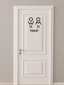 1入組卡通圖案牆現代防水廁所標誌印花門貼花適用於裝飾用品 - 黑色 - 查看 1