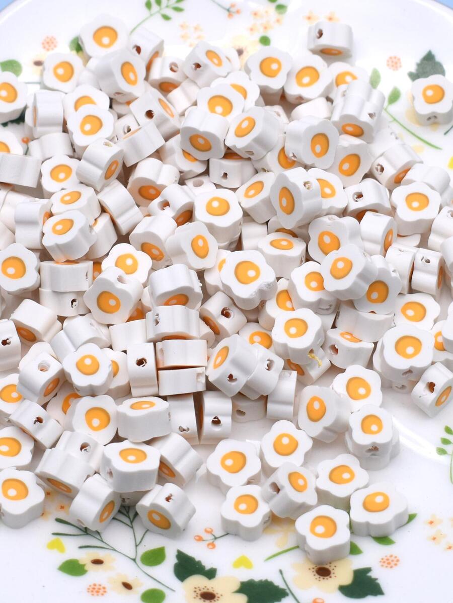 60入組/套時尚雞蛋圖案花朵設計DIY珠子適合女士適用於珠寶製作 - 白色 - 查看 1