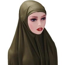 素色長尾套穿式頭巾 - 軍綠色 - 查看 2