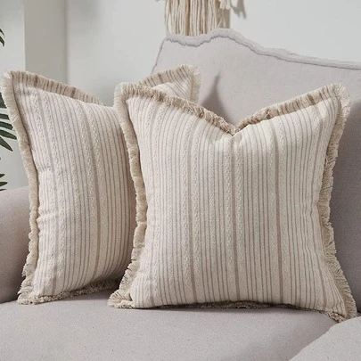 1 pieza con patrón de rayas con diseño de fleco Funda de cojín sin bohemio ribete con fleco diseño decorativo Funda de cojín para sofá