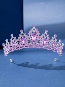 Corona De Reina Y Coronas De Princesa Para Mujeres Y Niñas Banda De Pelo De Cristal Para Novia, Princesa Para Boda Y Fiesta Real - Morado - Ver 1