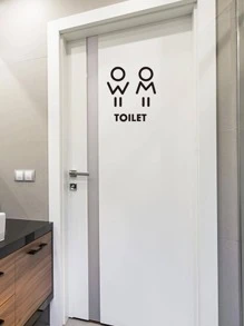 1入組卡通圖案牆現代防水廁所標誌印花門貼花適用於裝飾用品 - 黑色 - 查看 4