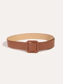 女士方形扣休閒皮帶適用於日常生活 - 棕色 - 查看 2