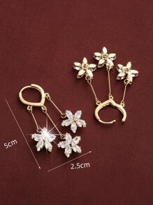 1對奢華方晶鋯石花流蘇箍耳墜適合女士適用於舞會宴會婚禮 - 金色 - 查看 3