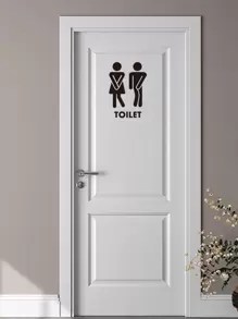 1 miếng dán tường hoạt hình, biển báo nhà vệ sinh hiện đại chống thấm nước, miếng dán cửa để trang trí, hình dán, hình dán tường, hình dán vinyl để trang trí nhà cửa, vật dụng trang trí mùa xuân làm mới ngôi nhà của bạn, miếng dán trang trí Rama - màu đen - Xem 1